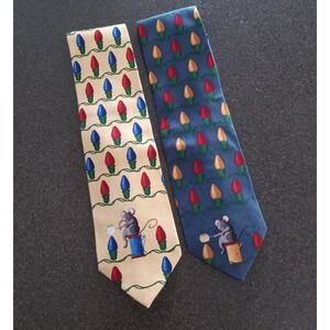 J.Z. Richards Handmade All Silk Christmas Light Necktie Lot 0f 2